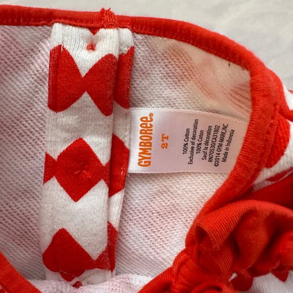 Gymboree 2t Girls Dress Long Sleeve Mod Geometric print w/Bow red white cotton - Picture 3 of 8